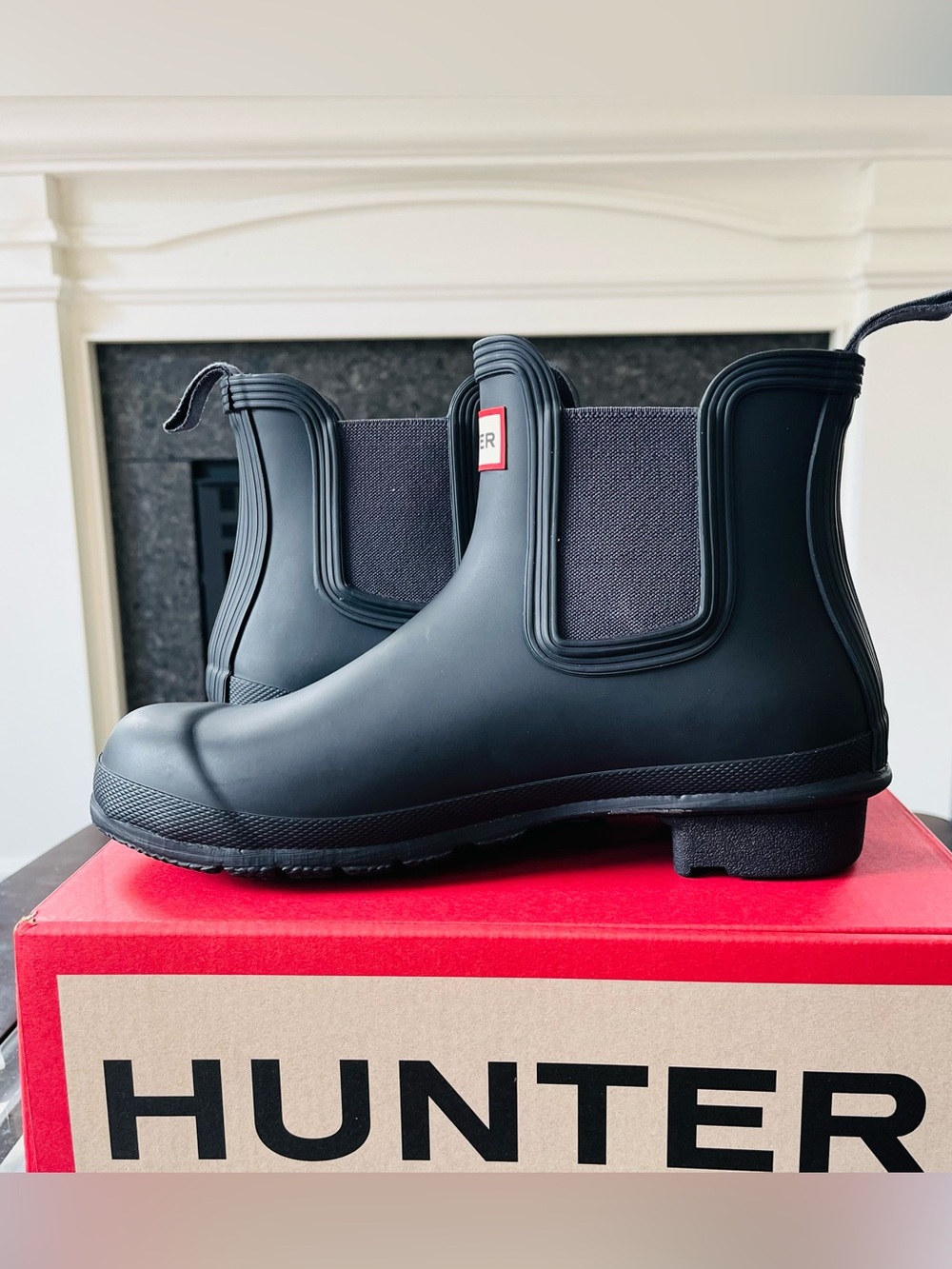 Hunter Original Chelsea Boots Rubber Slip-On Navy WFS2078RMA Women's Size 7 NIB - Picture 4 of 7